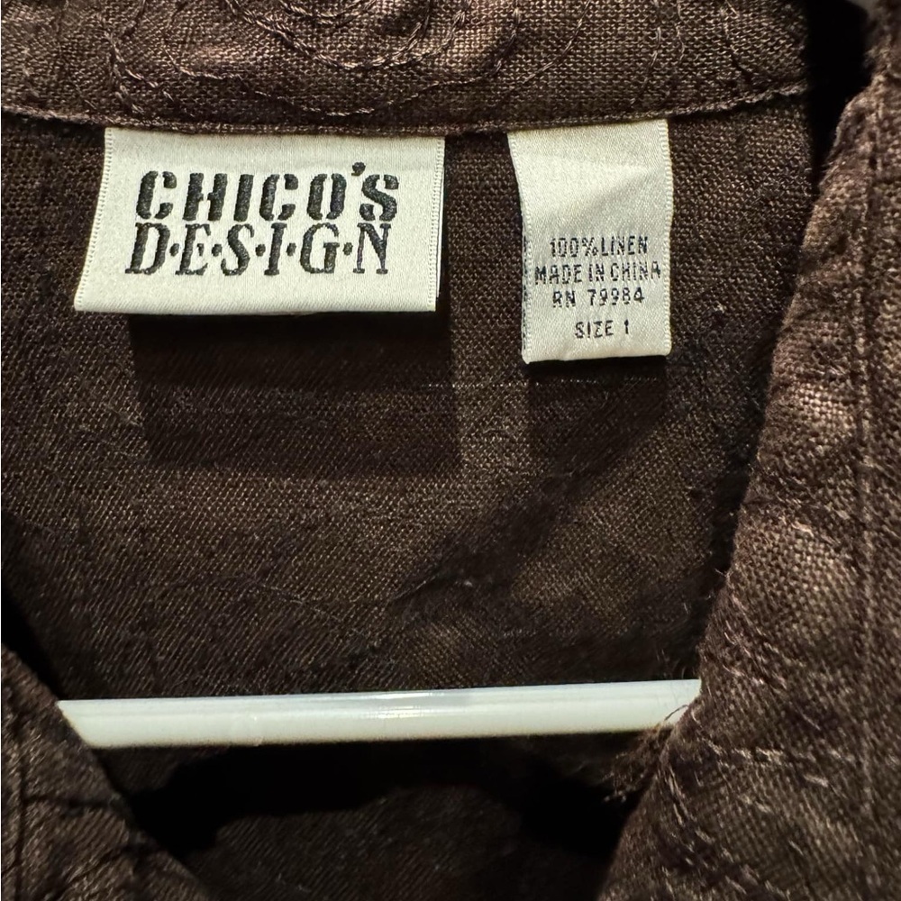 Chicos 100% linen Brown Button-Up stitches rose design size 1 / SMALL US 8/10 - Picture 4 of 4